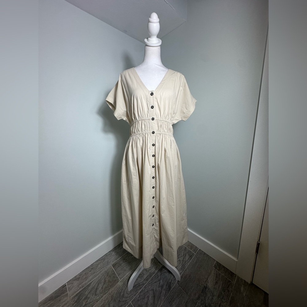 NWT Madewell Poplin Sophia Button-Front Midi  Neutral Dress, NH564, Size Medium - Picture 5 of 16